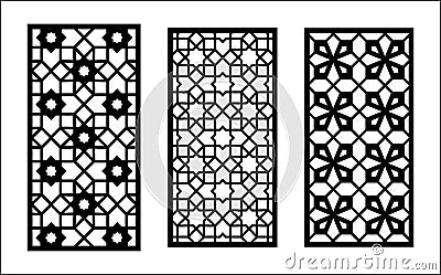 Islamic laser pattern. Set of decorative vector panels for laser cutting. Islamic template for interior partition in Vector Illustration