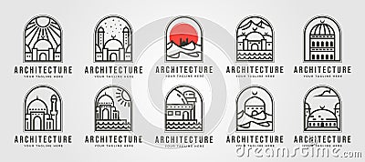 Islamic mosque line logo vector symbol illustration design, ramadan idea vector symbol creative logo design Cartoon Illustration