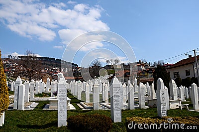 Islamic Muslim Tombstones of Bosnian soldiers at Martyrs Memorial Cemetery Sarajevo Bosnia Editorial Stock Photo