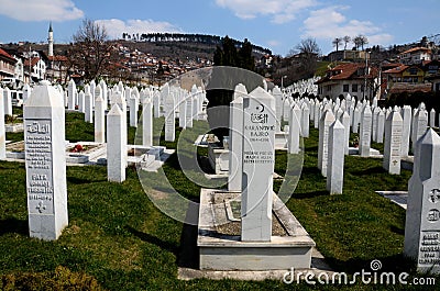 Islamic Muslim Tombstones of Bosnian soldiers at Martyrs Memorial Cemetery Sarajevo Bosnia Editorial Stock Photo