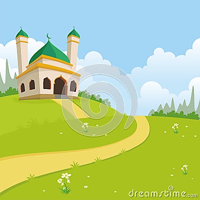 Islamic Nature Landscape with mosque Vector Illustration