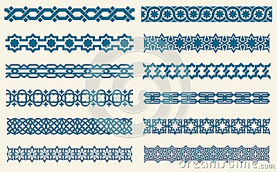 Islamic ornaments link seamless vector decorative borders Vector Illustration