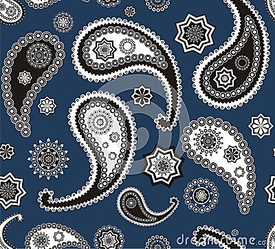 Islamic paisley blue seamless vector texture Vector Illustration
