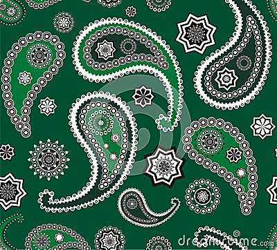 Islamic paisley green vector seamless texture Vector Illustration