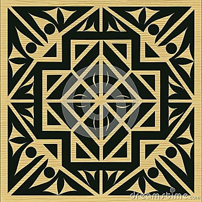 Black And Gold Geometric Tribal Design With Decorative Borders Stock Photo
