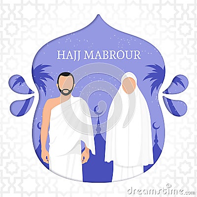 Islamic pilgrimage background with men and women Vector Illustration