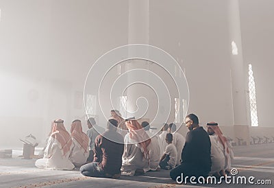 Islamic Prayer people in mosque Muslims Saudi Arabia ramadan Editorial Stock Photo