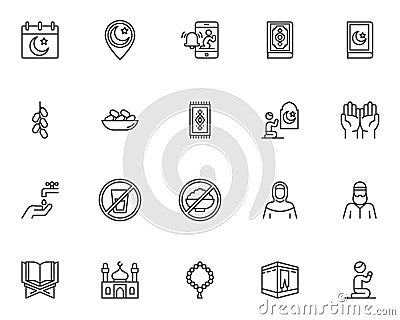 Islamic religion line icons set Vector Illustration