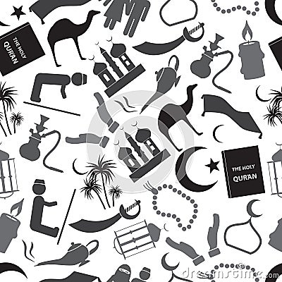 Islamic religion simple gray icons seamless pattern eps10 Stock Photo