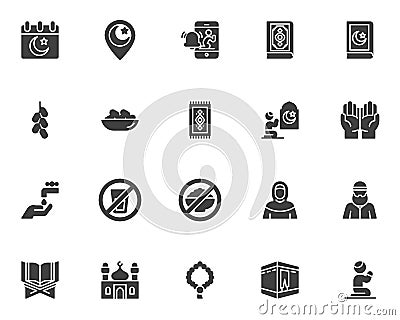 Islamic religion vector icons set Vector Illustration