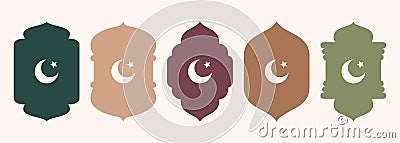 Islamic shape of door or window silhouette Arabic arch. Collection of patterns in oriental style. Frames in Arabic Vector Illustration