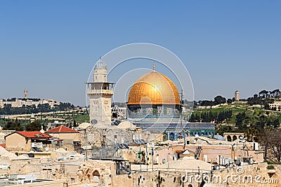 Islamic shrine Dome of the Rock with gold leaf on Temple Mount in Jerusalem Old City, Israel Stock Photo