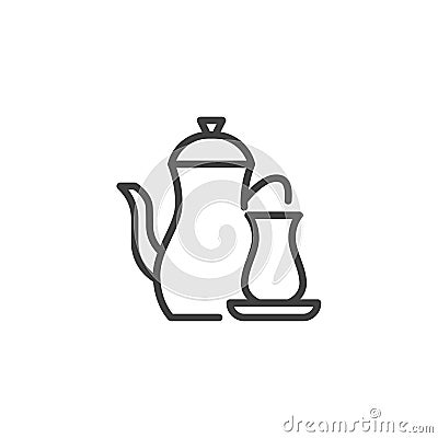 Islamic teapot and glass line icon Vector Illustration