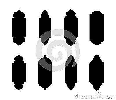 Islamic windows in oriental style. Set of black arabic arches and doors. Silhouette of mosque. Minimalistic vector Vector Illustration