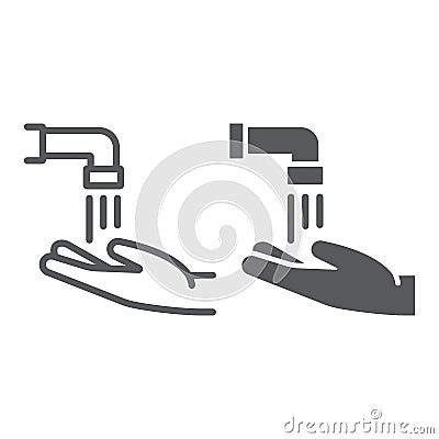 Islamic Wudu line and glyph icon, ramadan and islam, hand washing sign, vector graphics, a linear pattern on a white Vector Illustration