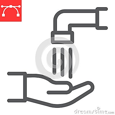 Islamic wudu line icon, happy ramadan and hand washing, ablution vector icon, vector graphics, editable stroke outline Vector Illustration