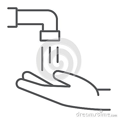 Islamic Wudu thin line icon, ramadan and islam, hand washing sign, vector graphics, a linear pattern on a white Vector Illustration