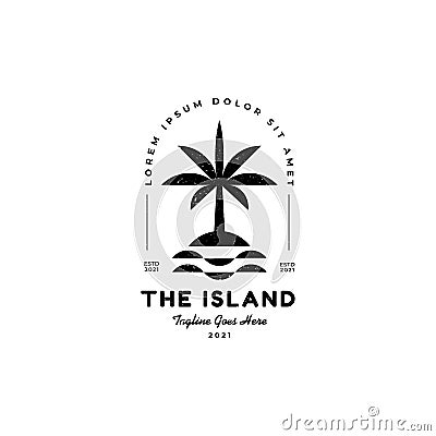 The island and palm tree beach silhouette vacation holiday travel logo Stock Photo