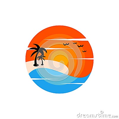 Island Beach Circle Nature Creative Logo Vector Illustration