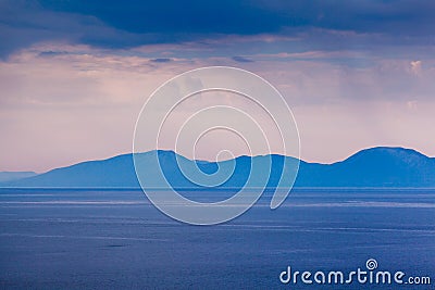 Island of Brac Sillouette in the Rainy Morning Stock Photo