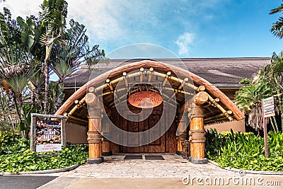 Island buffet building at Polynesian Cultural Center in Laie, Oahu, Hawaii, USA Editorial Stock Photo