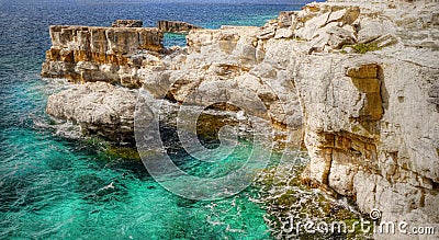 Greek Island Coast, Limestone Cliffs Stock Photo