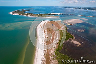 Island. Florida beach. Panorama of Honeymoon Island State Park and Caladesi Island. Blue-turquoise color of salt water. Stock Photo