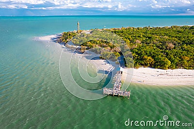 Island. Florida beach. Panorama of Sanibel island in Lee County FL. Spring or Summer vacations in USA. Stock Photo