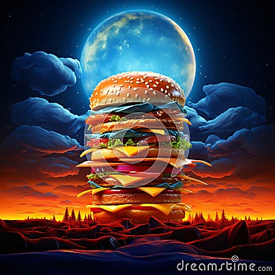 Island Hamburger: desert and moonlight Stock Photo