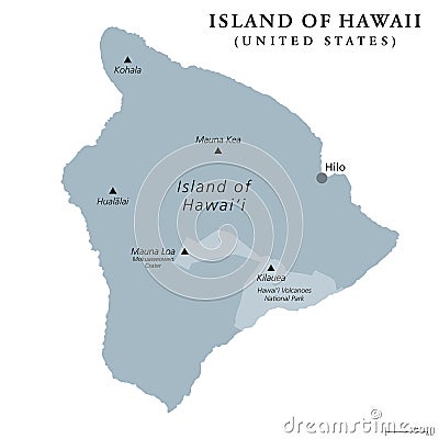 Island of Hawaii, Big Island, gray political map Vector Illustration