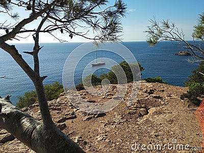 The island of ibiza with sea view. cala d`hort and Es Vedra Stock Photo