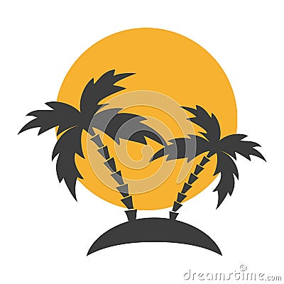 Island icon with palms and sun. Vector Illustration