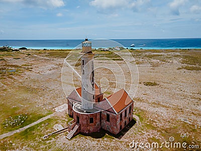 Island of Klein Curacao in the Caribbean near the Island Curacao with the red lighthouse , small island Curacao Stock Photo