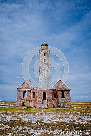 Island of Klein Curacao in the Caribbean near the Island Curacao with the red lighthouse , small island Curacao Stock Photo