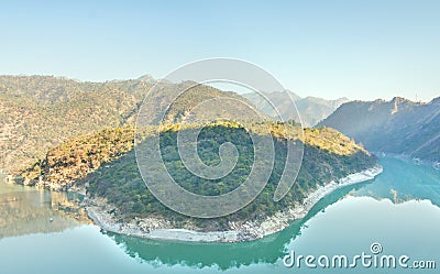 Island in meandering river Stock Photo