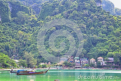 Island, Ocean views near Phuket Thailand with Blues, Turquoise and Greens oceans, mountains, boats, caves, trees resort island of Editorial Stock Photo