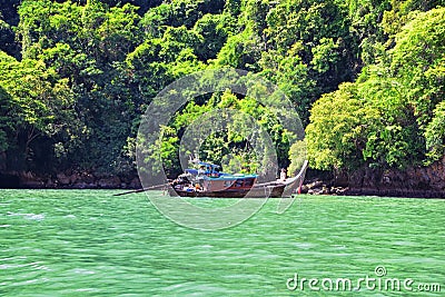 Island, Ocean views near Phuket Thailand with Blues, Turquoise and Greens oceans, mountains, boats, caves, trees resort island of Editorial Stock Photo