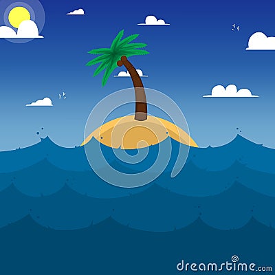 Island in ocean.Palm tree.Ocean weaves Stock Photo