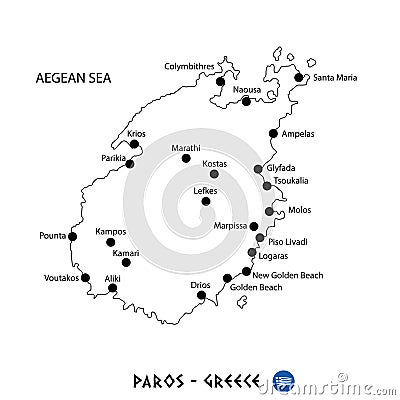 Island of Paros in Greece map on white background Vector Illustration