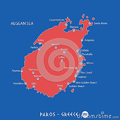 Island of paros in greece red map illustration Vector Illustration