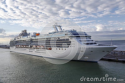 Island Princess in Civitavecchia Rome ItalyRome, Italy - September 28, 2015: White passenger ferry ship Island Princess making Med Editorial Stock Photo