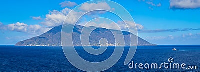 The Island of Salina seen from Lipari, Aeolian islands, Sicily, Italy Stock Photo