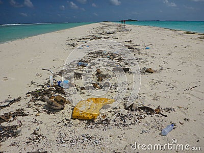 Island Scene with trash Stock Photo