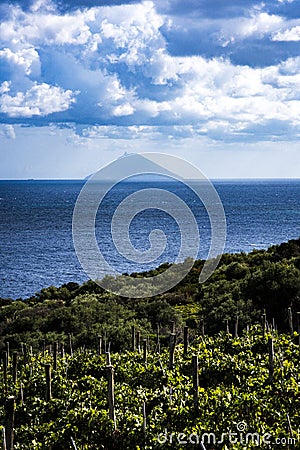 The island of Stromboli in a cloudy day Stock Photo