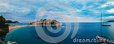 Island of Sveti Stefan. Panoramic shot Editorial Stock Photo