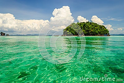 Island In Transparence Green Water Of The Sea Stock Photo