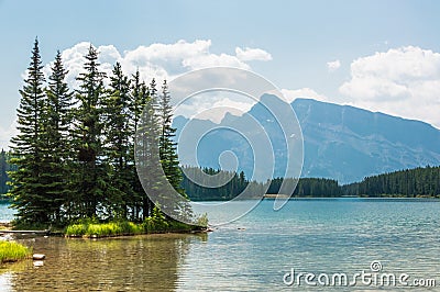 Island on Two Jack Lake Stock Photo