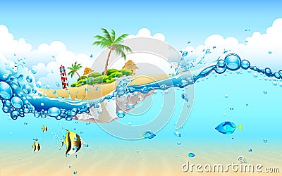 Island from Underwater Vector Illustration