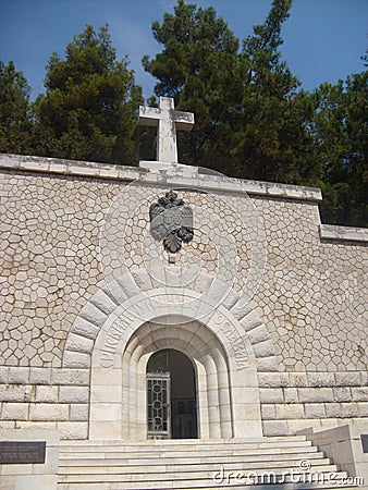 Vido island, Corfu, Serbian World War I soldiers` mausoleum Editorial Stock Photo