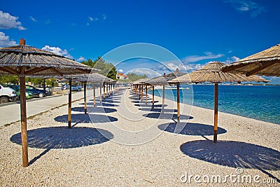 Island of Vir beach umbrellas Stock Photo